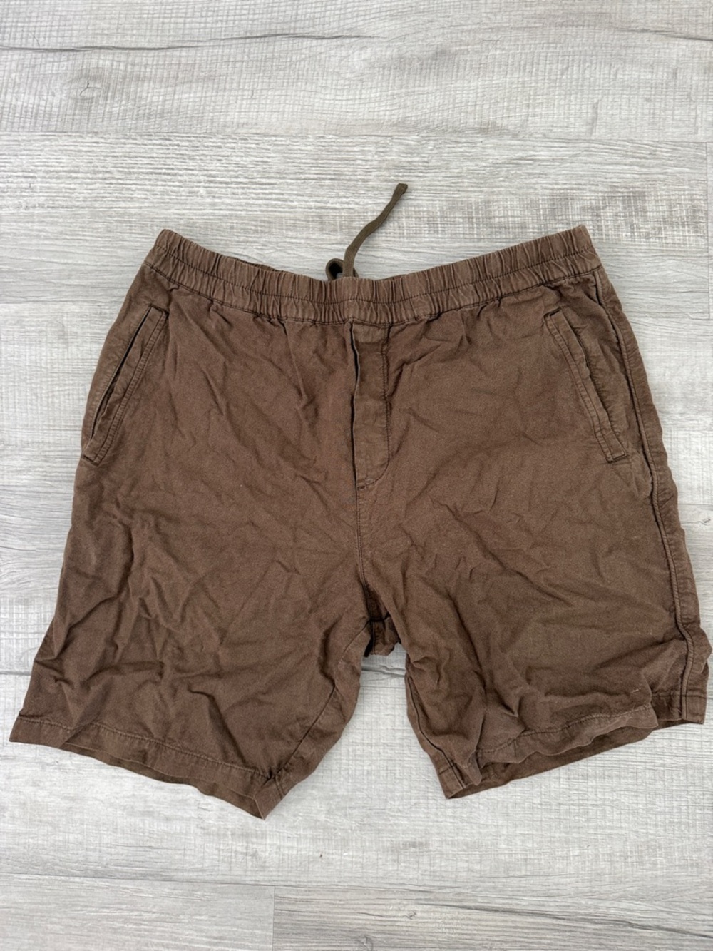 Folk Men's Washed Brown Linen Athletic Drawstring Shorts